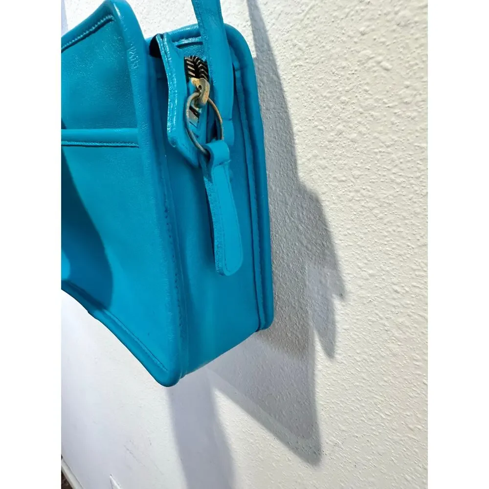 Vintage COACH Upcycled Teal Blue Square Style Crossbody Zipper Closure 90s Bag